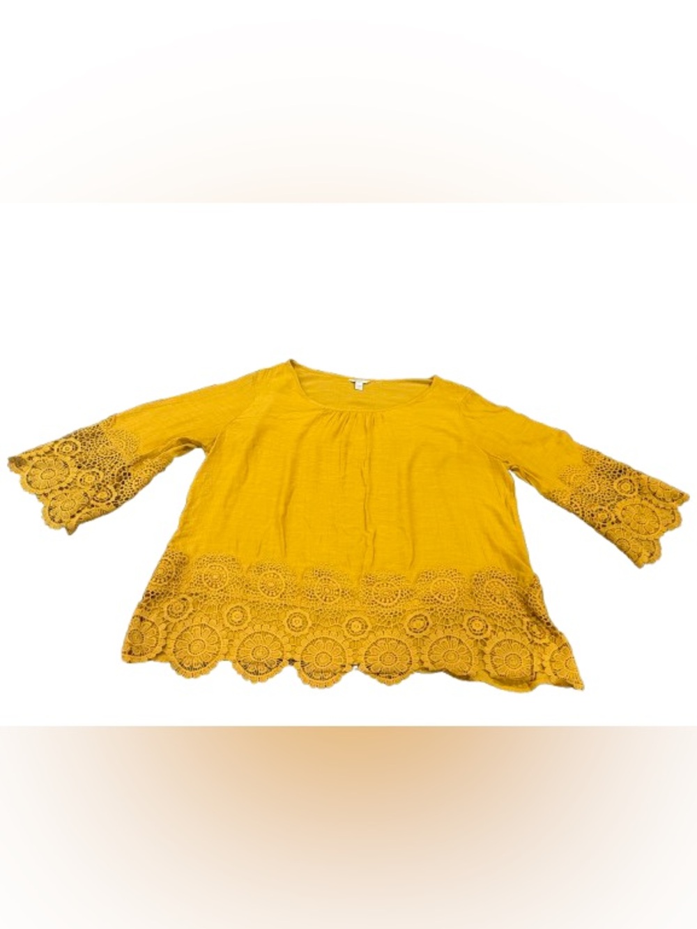 Cato Women’s Mustard Crochet-Hem Lace Scoop Neck Tunic Size 18/20W